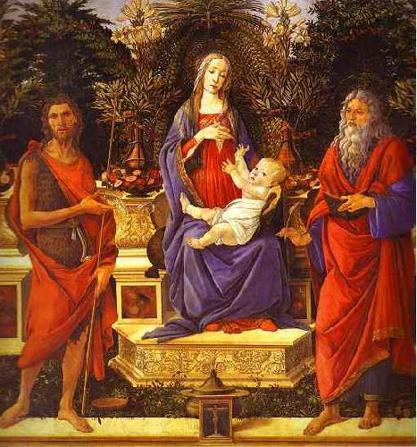 Sandro Botticelli Virgin and Child Enthroned between Saint John the Baptist and Saint John the Evangelist Norge oil painting art